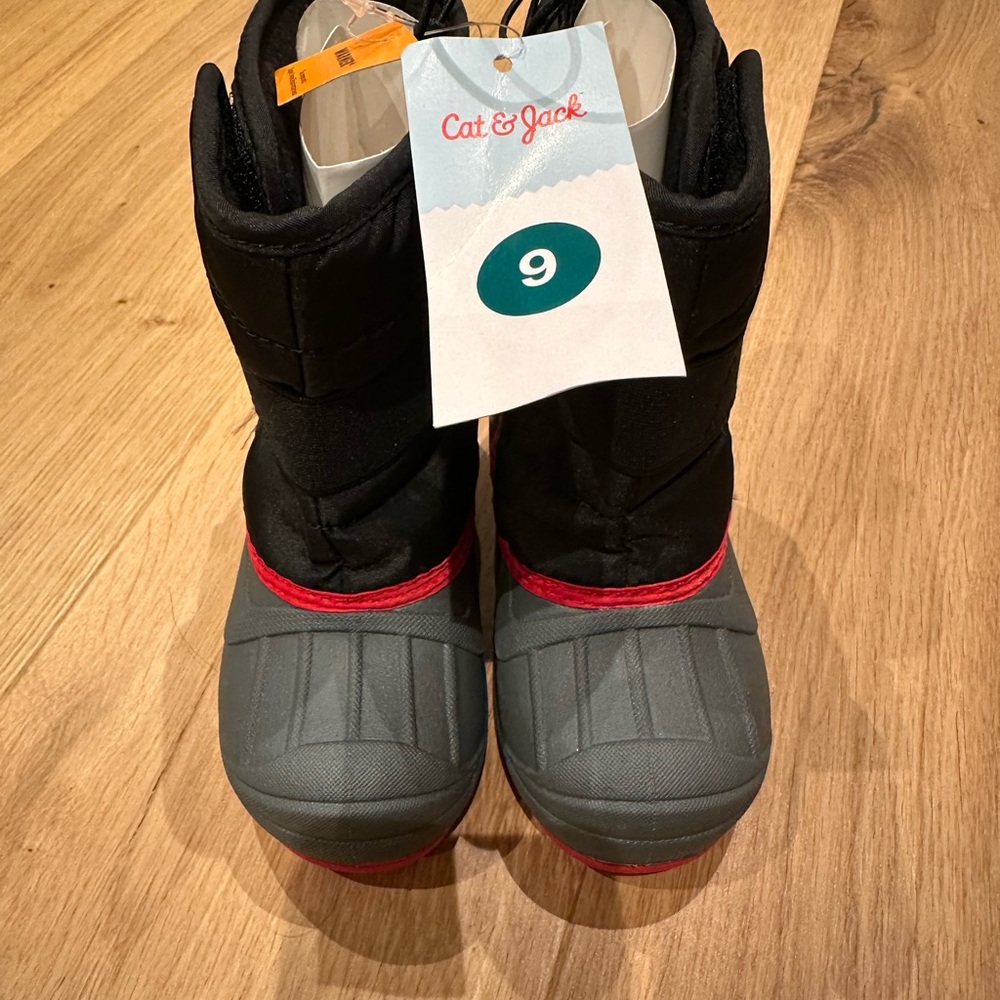 Cat & Jack Black and Gray Boots with Red Trim